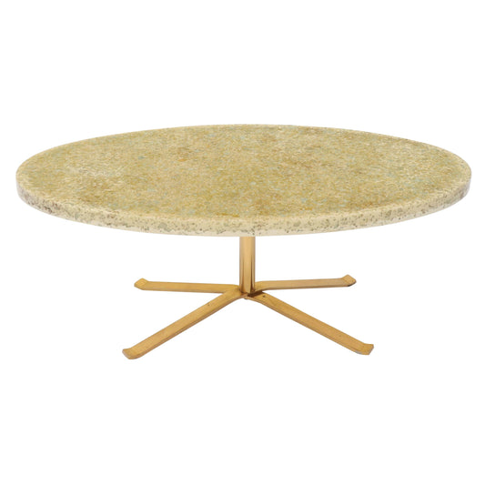 EstablishedLines Abalone Shell Cast in Resin Oval Top Coffee Table on X-Shape Base