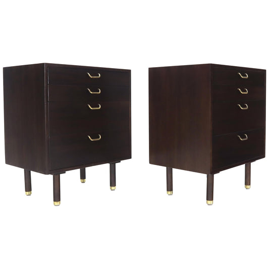 EstablishedLines Pair of Mid-Century Modern Brass Pulls Four-Drawer Nightstands Harvey Probber