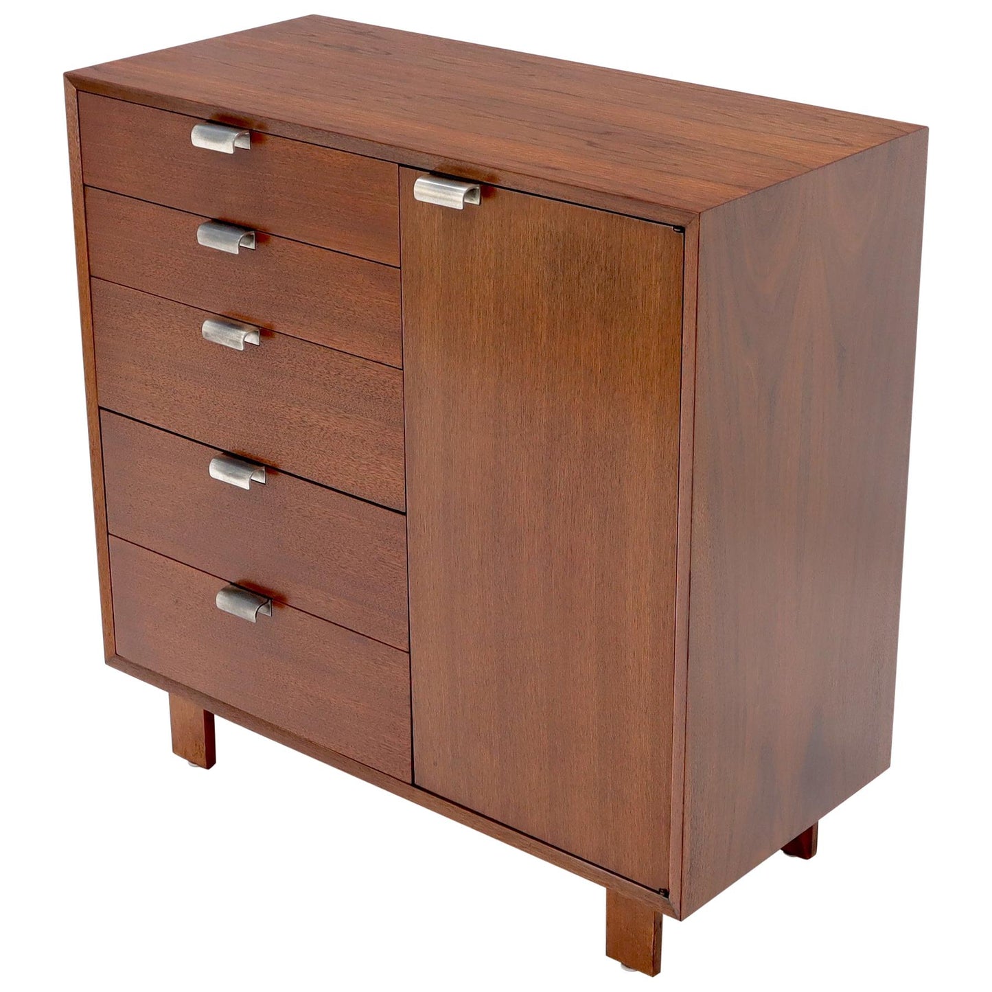 EstablishedLines George Nelson Walnut One-Door 5 Drawers Gentleman's High Chest Dresser Cabinet