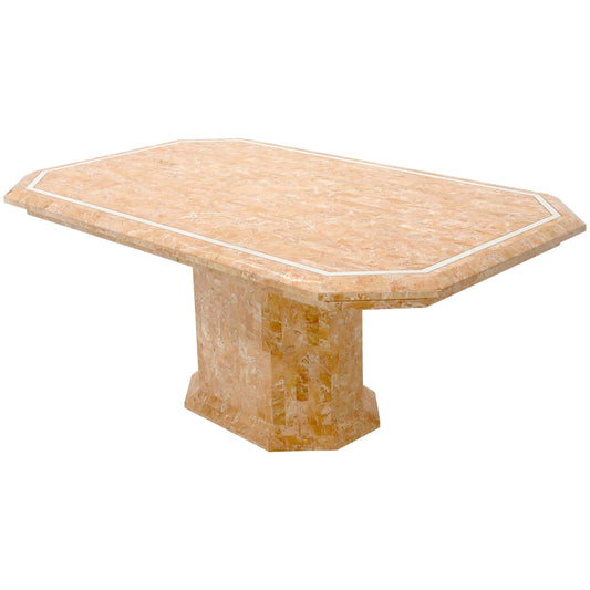 EstablishedLines Tessellated Red & White Marble Tile Single Pedestal Rectangular Dining Table