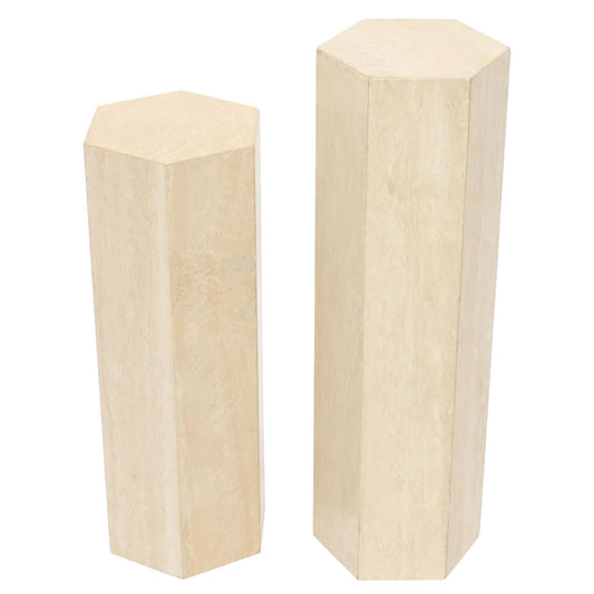 EstablishedLines Mid-Century Modern Travertine Marble Tall Tower Shape Table Pedestal