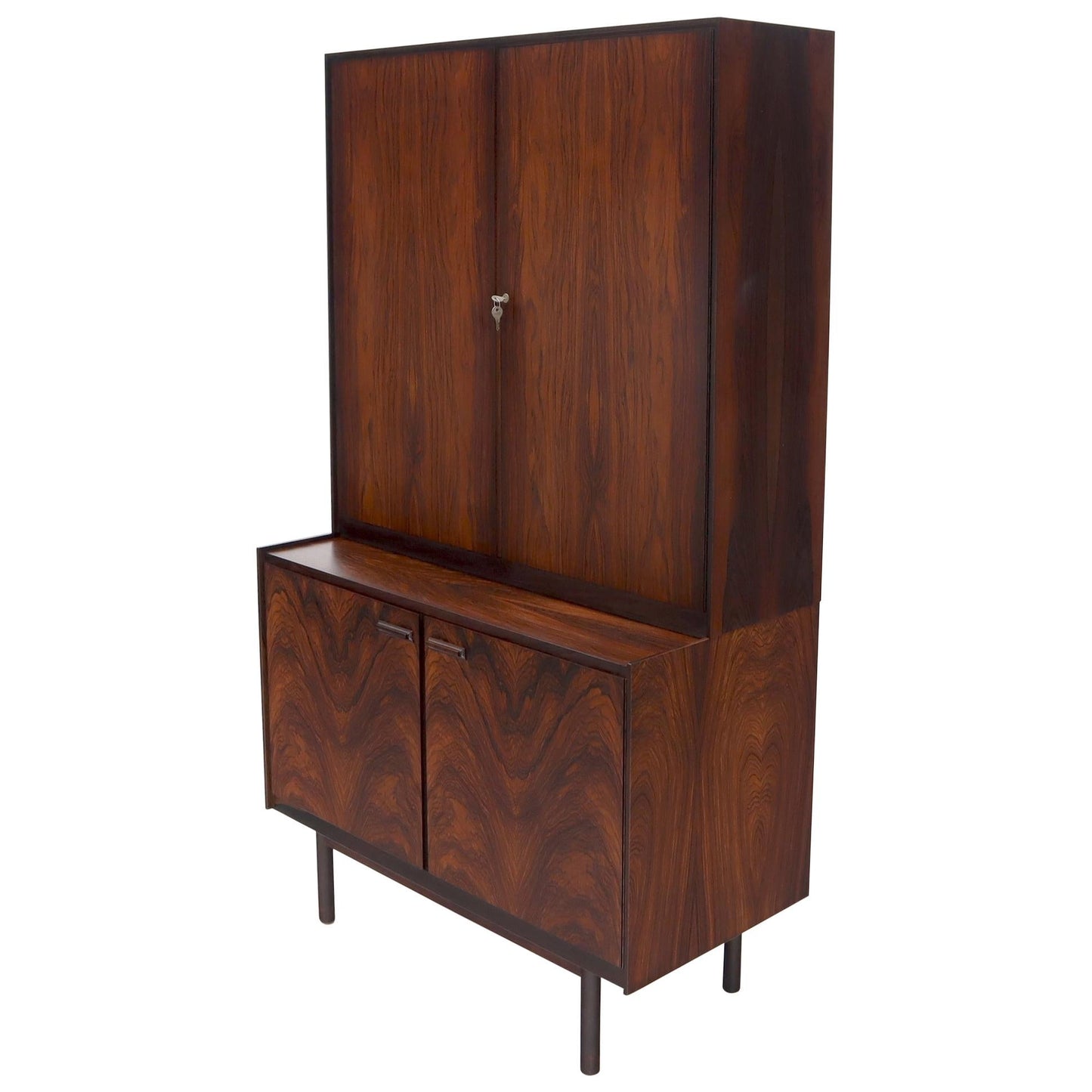 EstablishedLines Danish Mid-Century Modern Two Part Rosewood Storage Cabinet Credenza