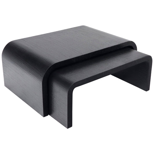 EstablishedLines Pair of Nesting C-Shape Cloth Raffia Wrapped Coffee Tables