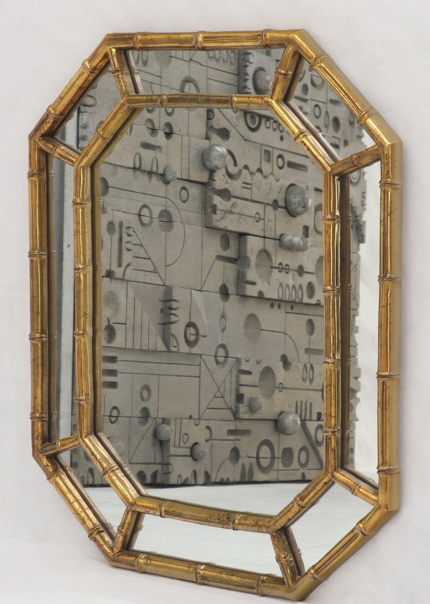 EstablishedLines Rectangle Hexagon Shape Gold Finish Gilt Faux Bamboo Wall Mirror