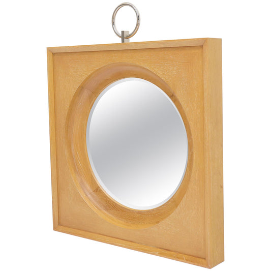 EstablishedLines Large Square Cerused Oak Frame Round Wall Mirror