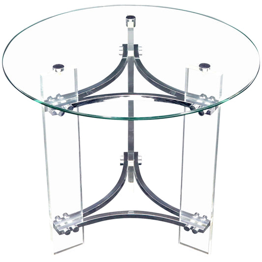 EstablishedLines Round Glass Chrome & Lucite Occasional Side End Table Stand Charles Hollis Jones