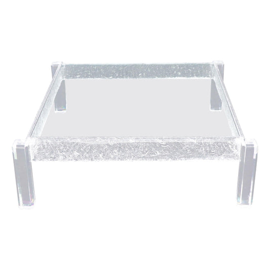 EstablishedLines Large Square Carved Lucite Glass Top Coffee Table