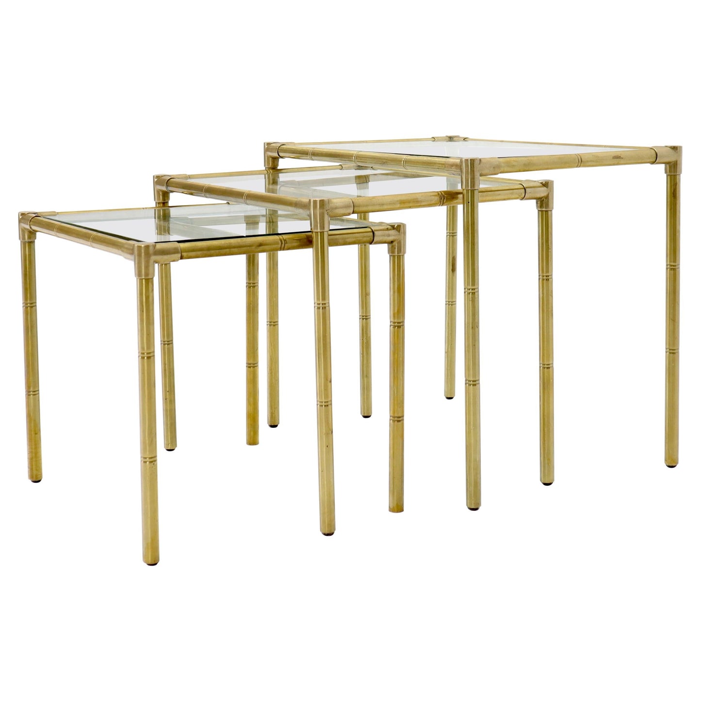EstablishedLines Quality Solid Brass Faux Bamboo Italian Mid Modern Nesting Tables