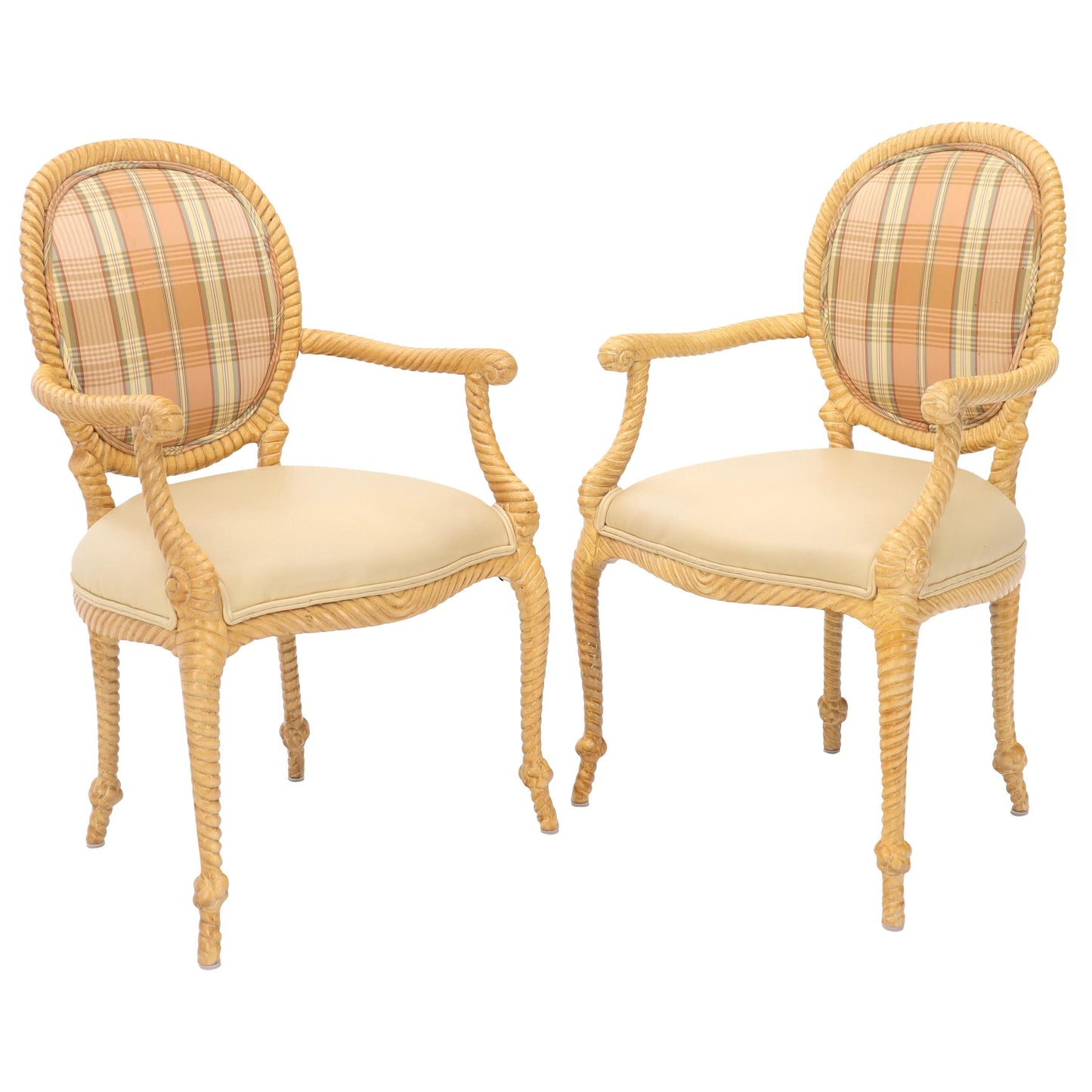 EstablishedLines Pair of Twisted Rope Carved Wood Decorative Chairs
