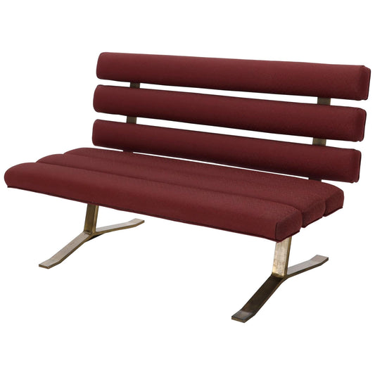 EstablishedLines Red Upholstery Bronze Base Bench Settee by Gerald McCabe