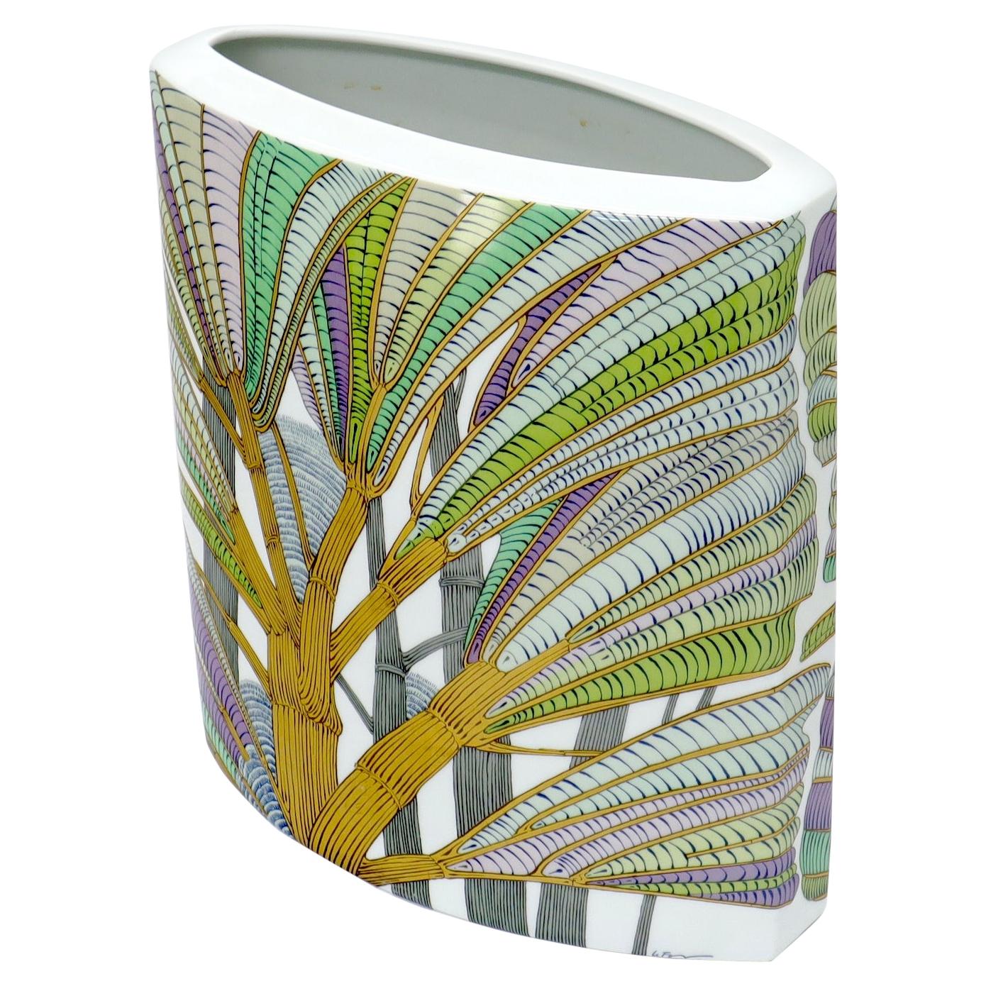 EstablishedLines Large Square Boat Shape Artist Decorated & Signed Vase by Rosenthal, Germany