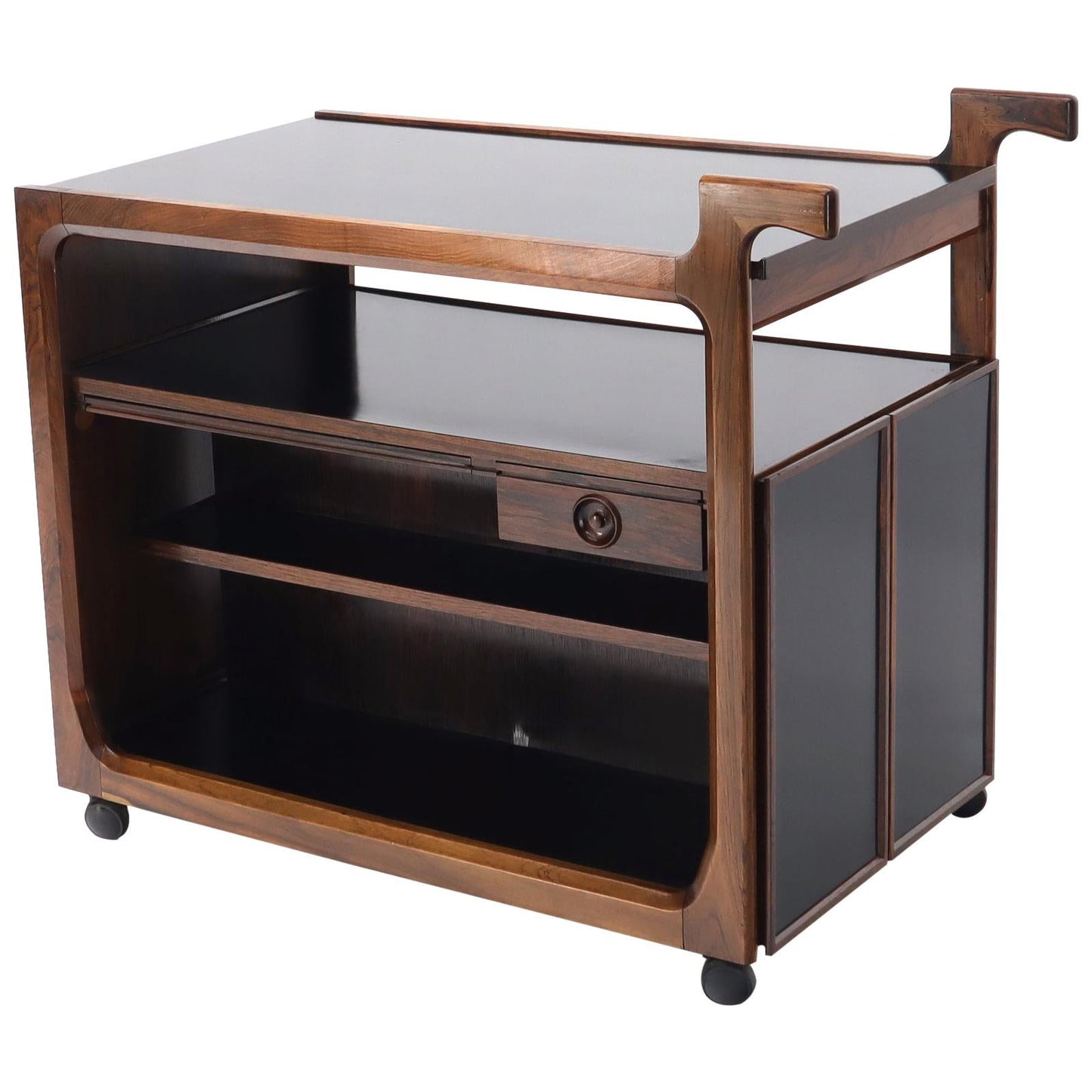 EstablishedLines Multifunctional Danish Rosewood Drop Leaf Bar Tea Cart Mid-Century Modern