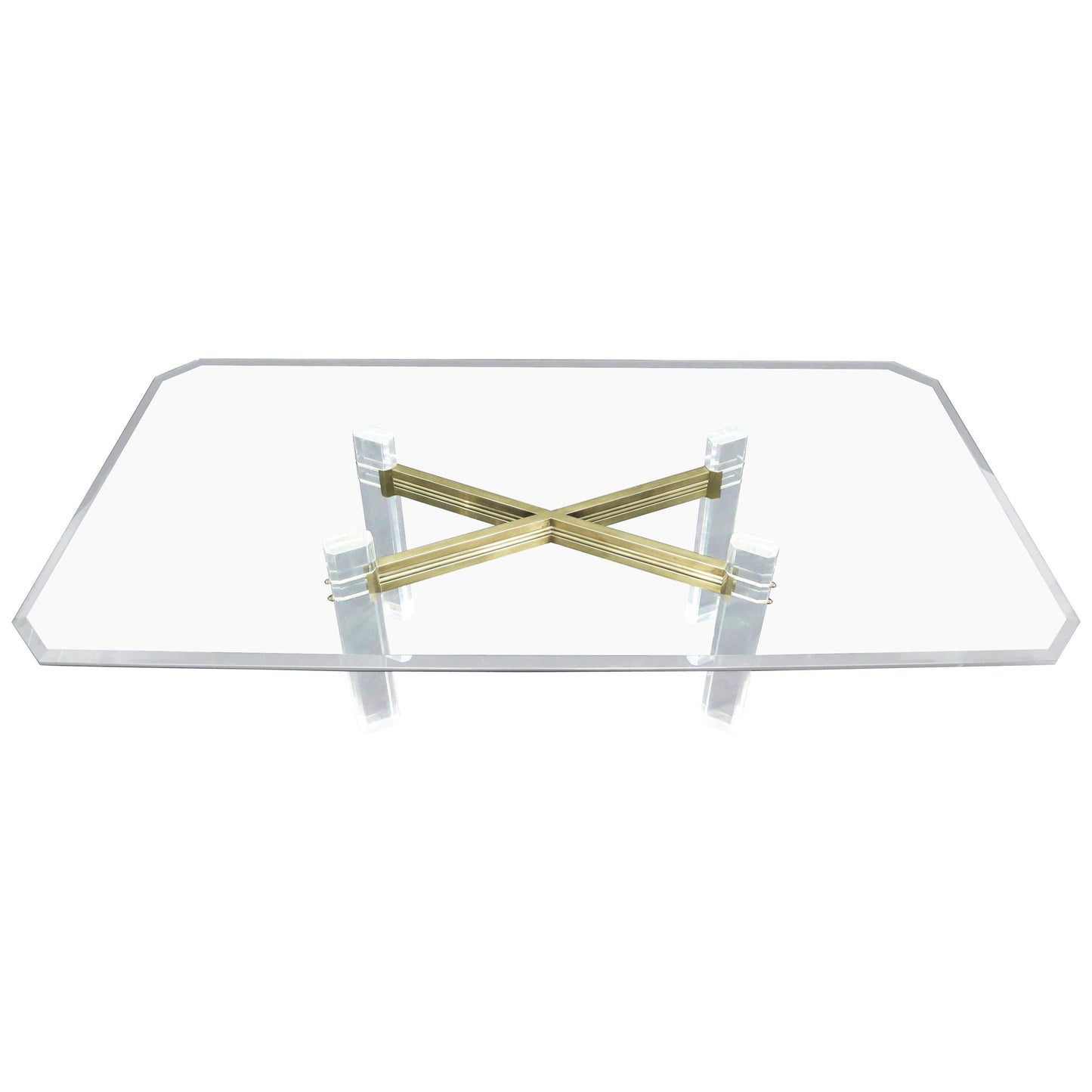 EstablishedLines Large Glass Top Lucite and Brass Base Conference Dining Table atr. Mastercraft