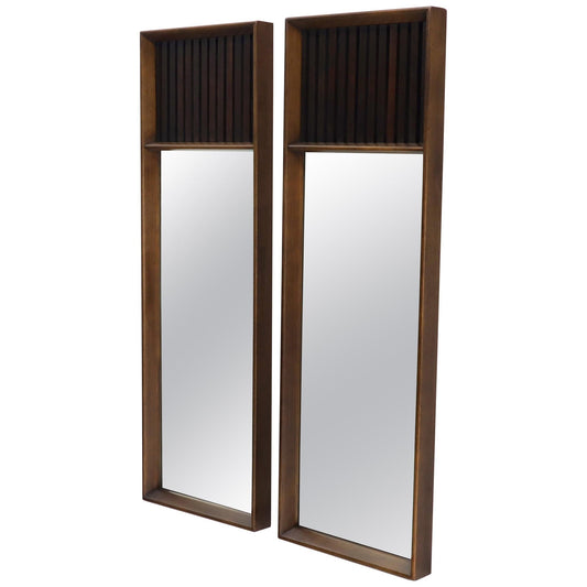 EstablishedLines Pair of Mid-Century Modern Rectangular Walnut Wall Mirrors