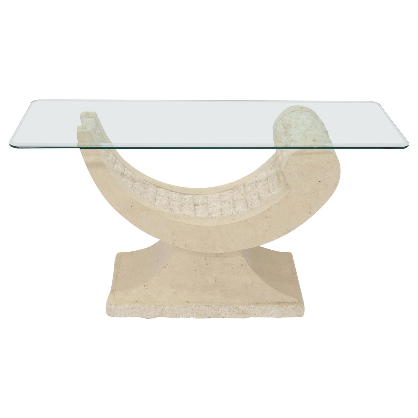 EstablishedLines Tessellated Stone Organic Shape Base Rectangular Sofa Console Table