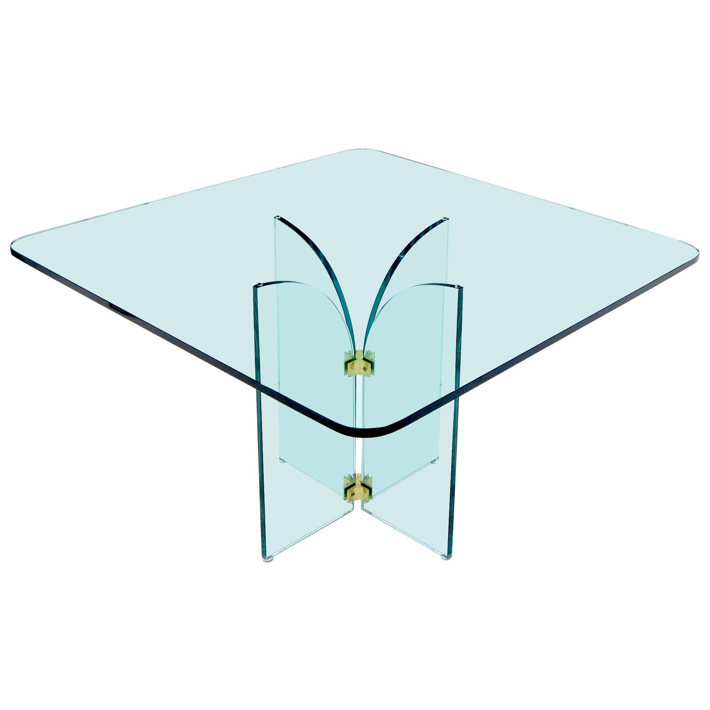 EstablishedLines Thick Rounded Square Glass Top Dining Table on Thick Glass Pedestal Base