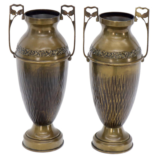 EstablishedLines Pair of Bronze Bohemian Double Handle Urn Shape Vases