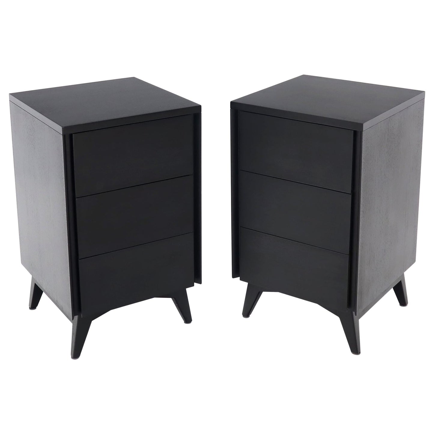 EstablishedLines Pair of Ebonized Mahogany Three Drawers Narrow Chests End Side Tables