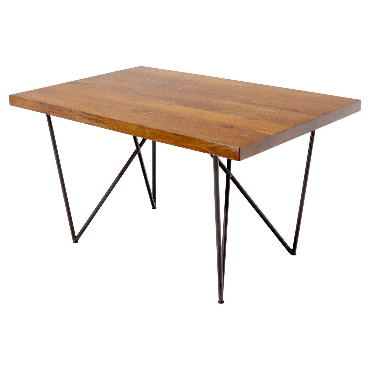 EstablishedLines Solid Thick Teak Block Top Dining Table on Hairpin Legs