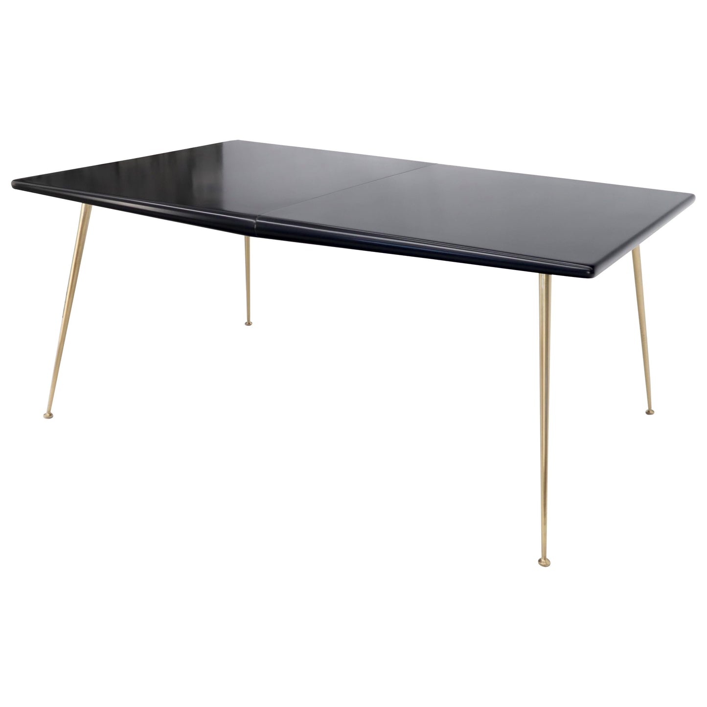 EstablishedLines Black Lacquer Brass Legs Gibbings Dining Table with 1 Extensions Board