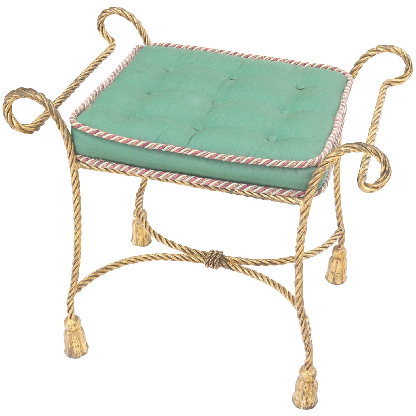 EstablishedLines Italian Faux Twisted Rope Gold Gilt Metal Bench