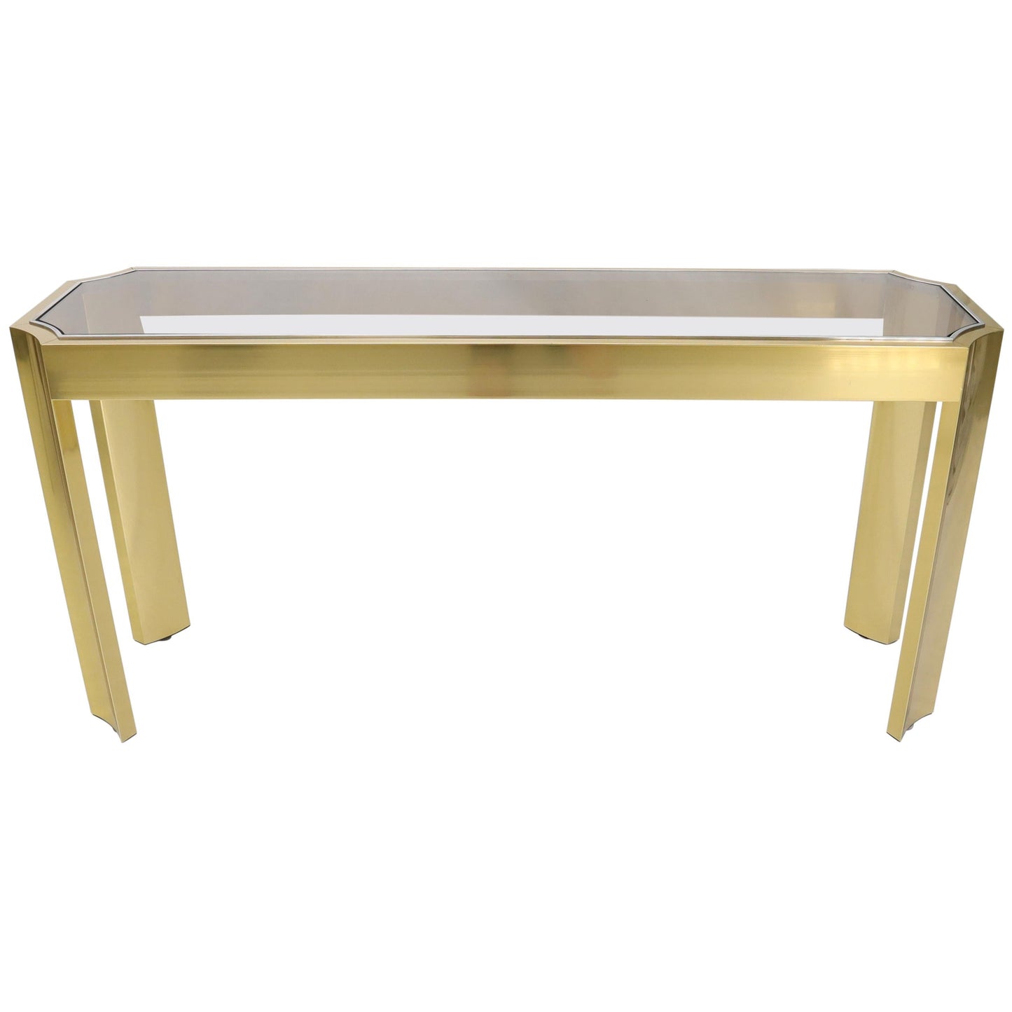 EstablishedLines Concave Leg Brass and Glass Top Rectangular Console Sofa Table