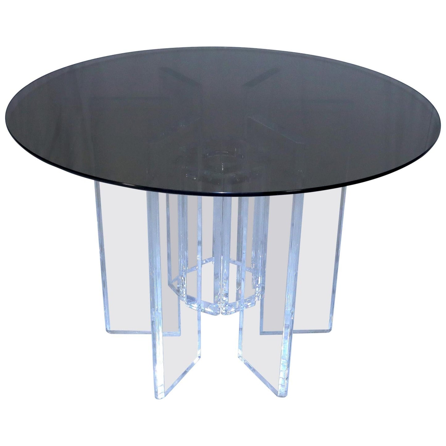 EstablishedLines Heavy Massive Lucite Base Round Bronze Smoked Glass Top Dining Conference Table