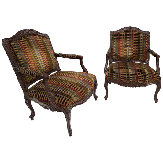 EstablishedLines Pair of Wide Carved French Provincial Style Lounge Living Room Fireside Chairs