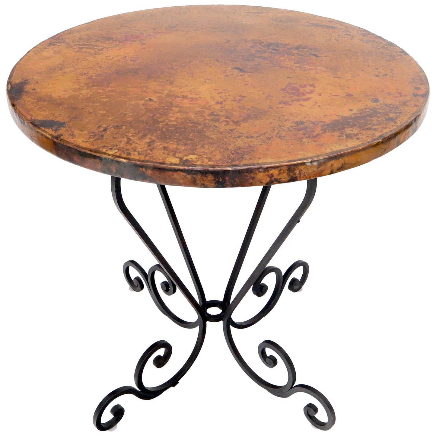 EstablishedLines Hammered Coper Top Wrought Iron Base Round Dining Dinette Cafe Table