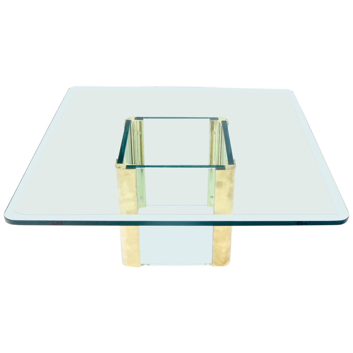 EstablishedLines Mid-Century Modern Square Glass and Brass Coffee Table
