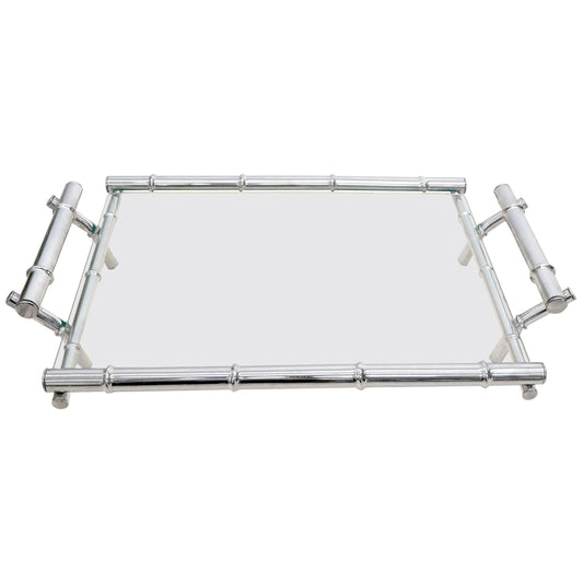 EstablishedLines Faux Bamboo Chrome and Glass Decorative Tray with Handles