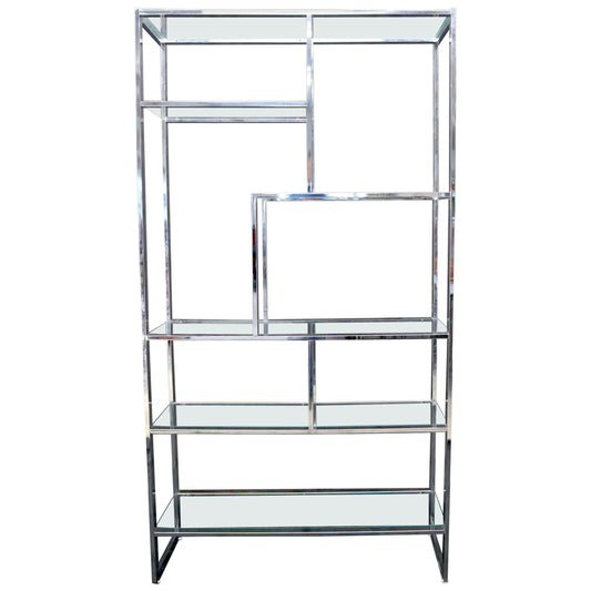 EstablishedLines Chrome and Glass Large Design Institute America Étagère Shelving Wall Unit