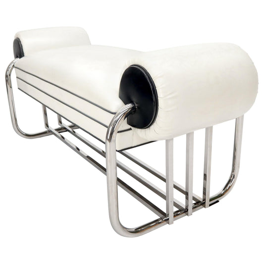 EstablishedLines Bauhaus Chrome Bent Tube Black and White Upholstery Bench