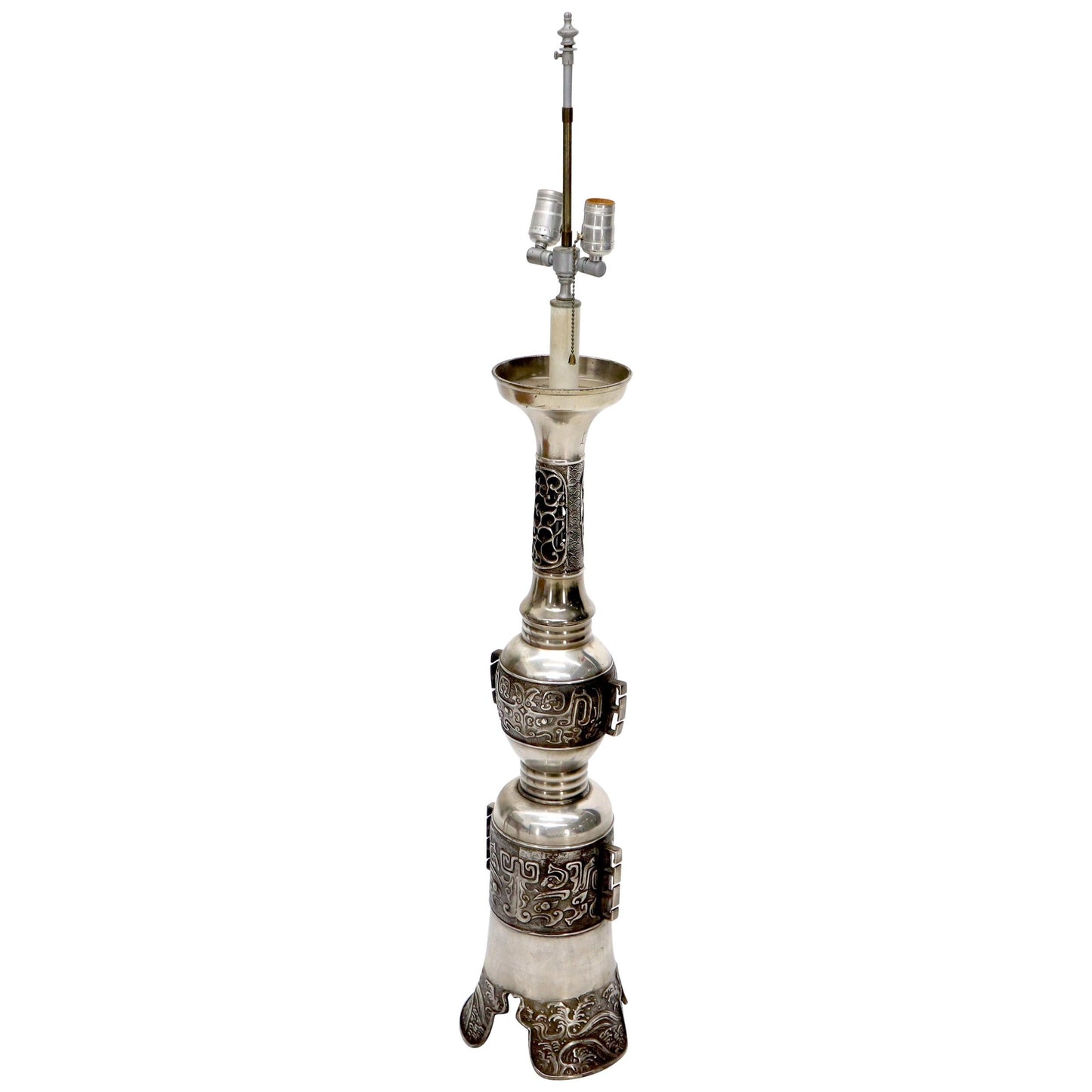 EstablishedLines Large Oversize Tower Shape Etched Metal Middle Eastern Motive Floor Table Lamp