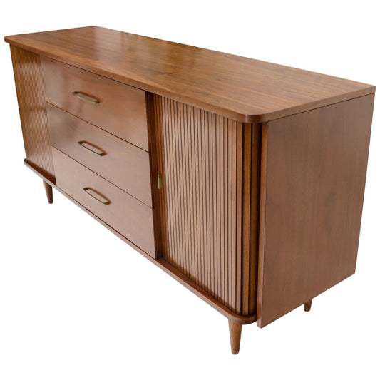 EstablishedLines American Walnut Mid-Century Modern Tambour Doors Long Dresser Credenza