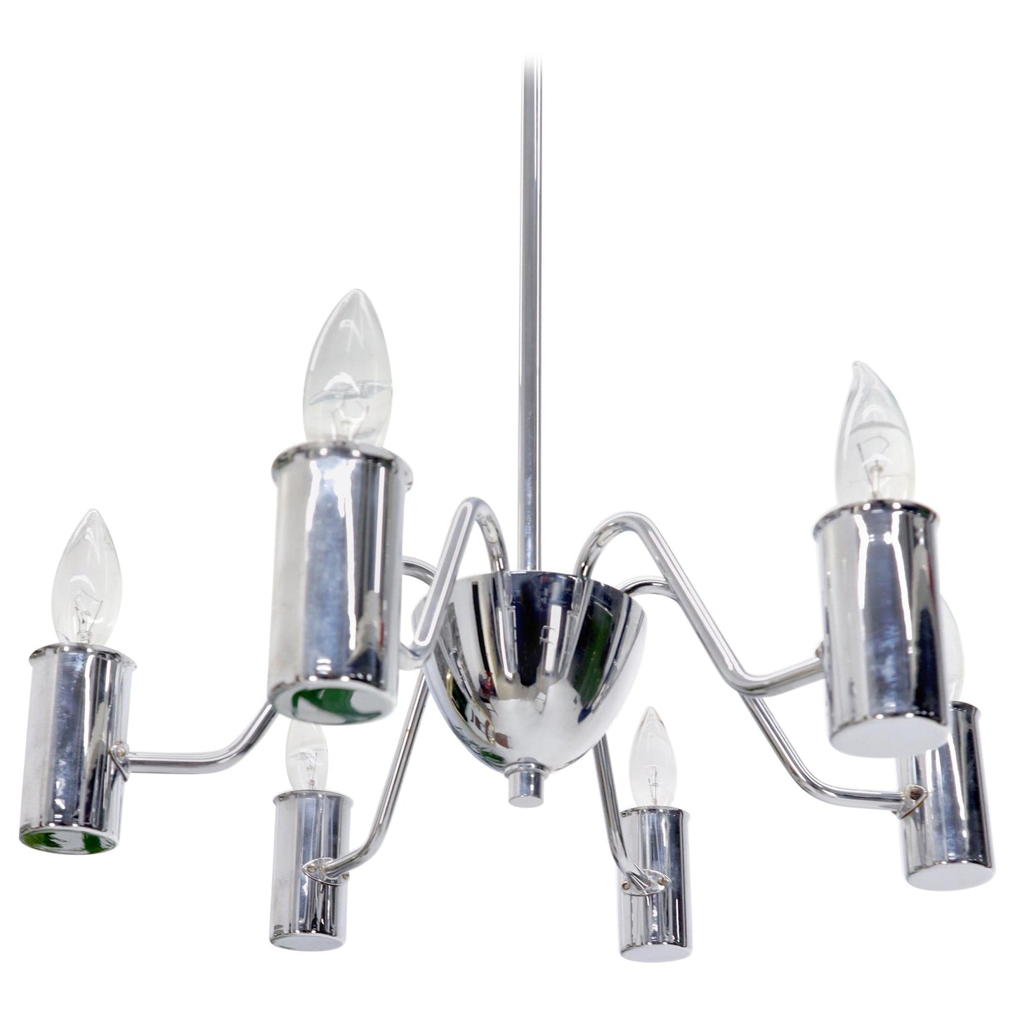 EstablishedLines Mid-Century Modern Swedish Chrome-Plated Light Fixture Chandelier