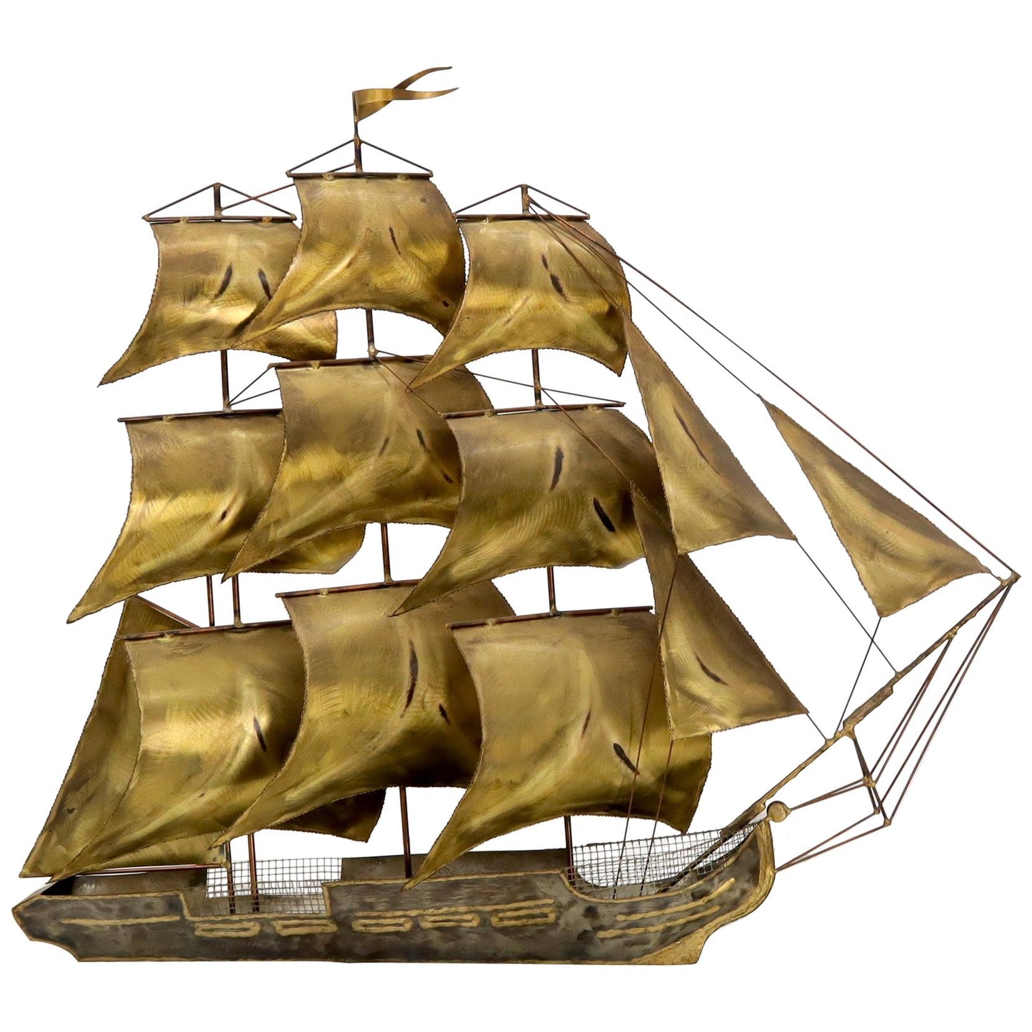 EstablishedLines Brass or Bronze Sheet Metal Wall Art Sculpture of a Sail Boat