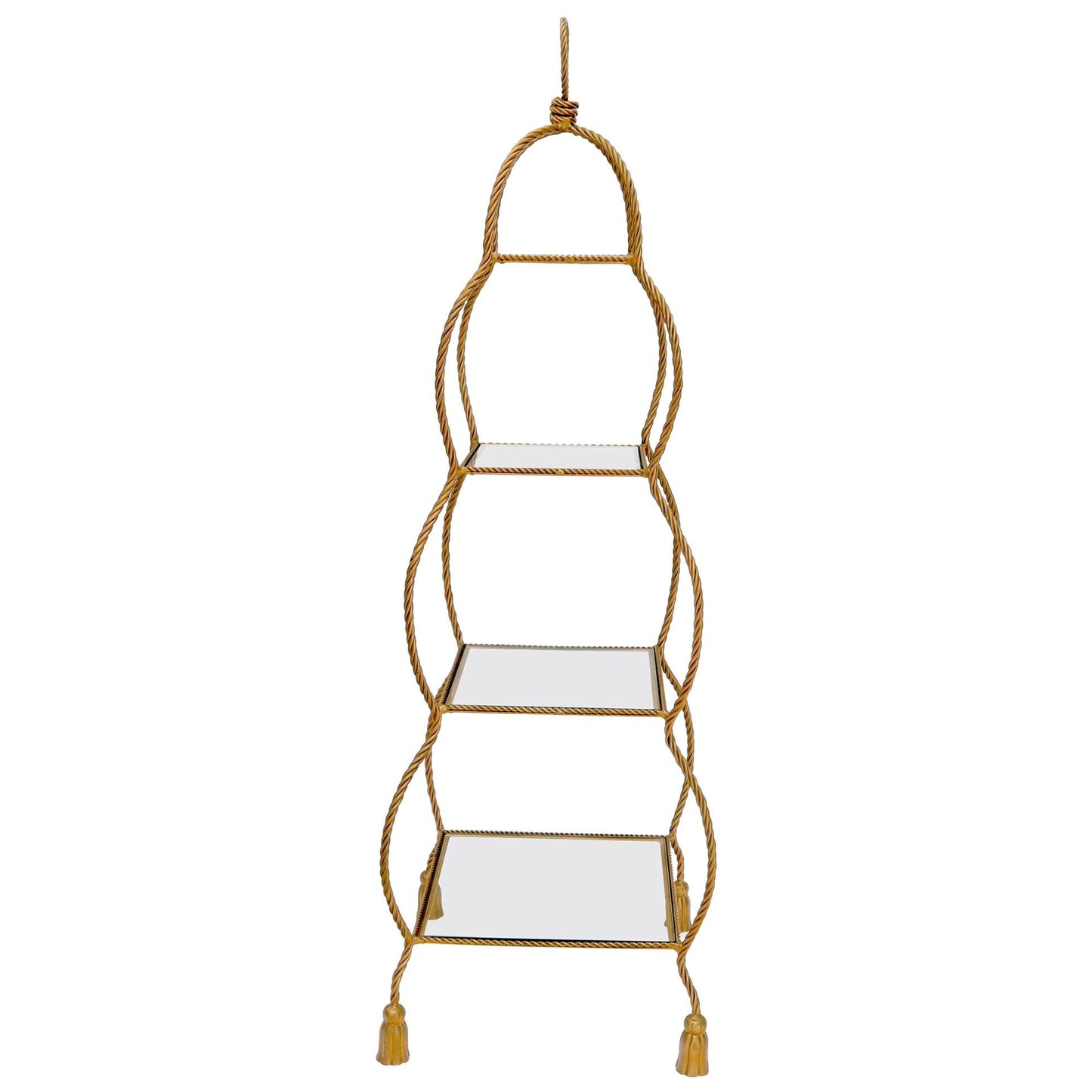 EstablishedLines Four Tier Glass Shelves Twisted Metal Rope Square Étagère Shelf Display Unit