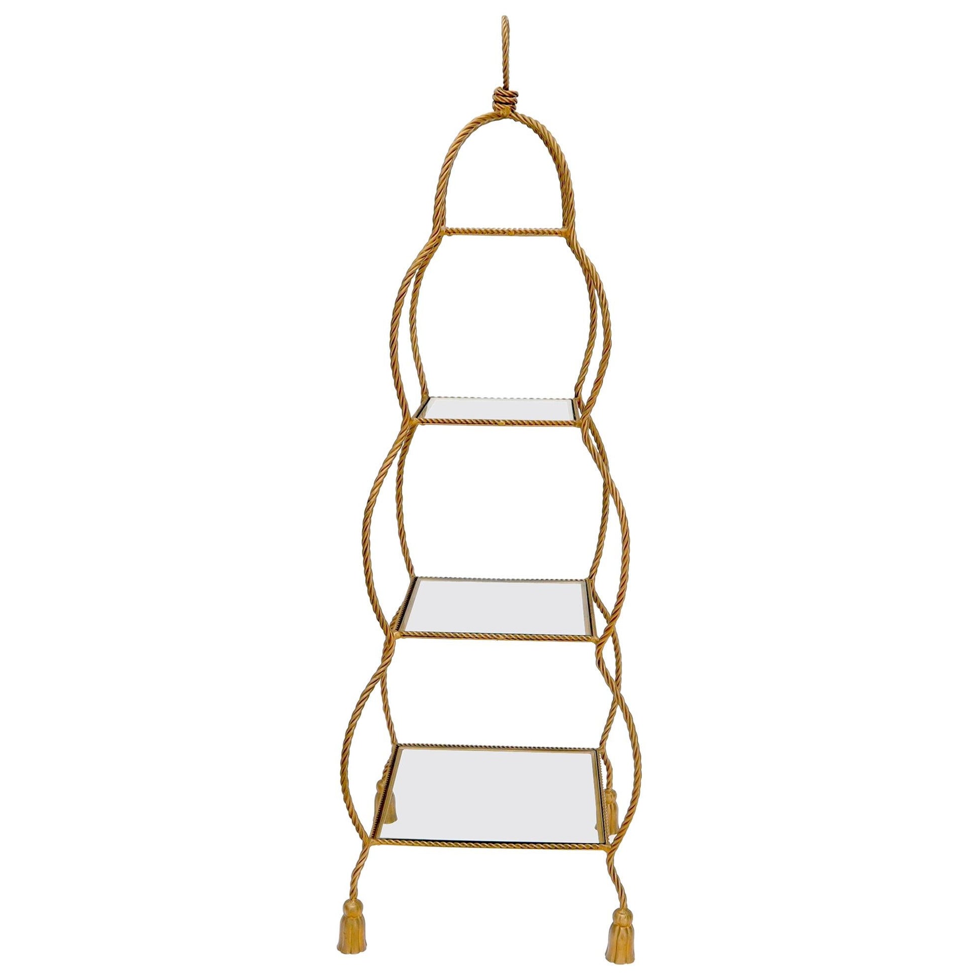 EstablishedLines Four Tier Glass Shelves Twisted Metal Rope Square Étagère Shelf Display Unit