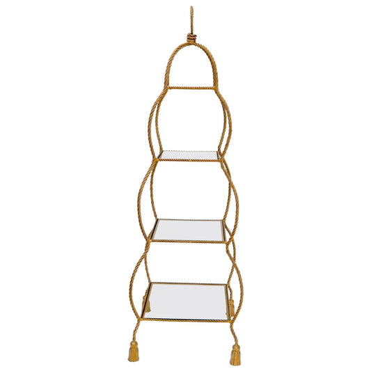 EstablishedLines Four Tier Glass Shelves Twisted Metal Rope Square Étagère Shelf Display Unit