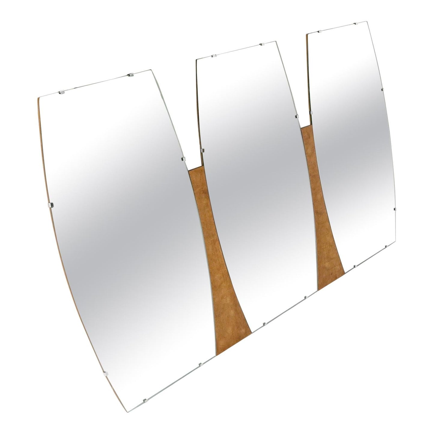 EstablishedLines Burl Wood Frame Triple Boat Shape Wall Mirror