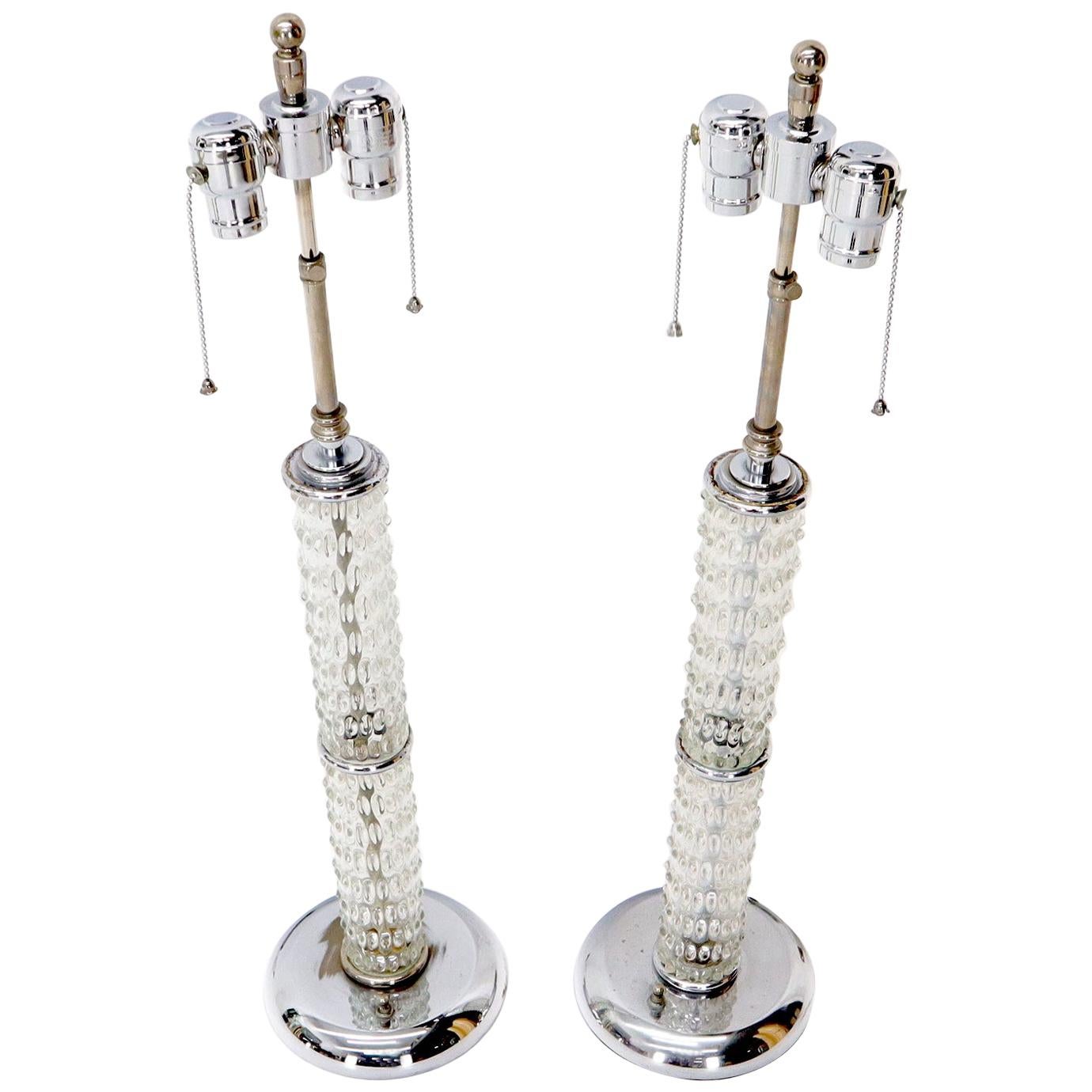 EstablishedLines Large Crystal and Chrome Mid-Century Modern Table Lamps