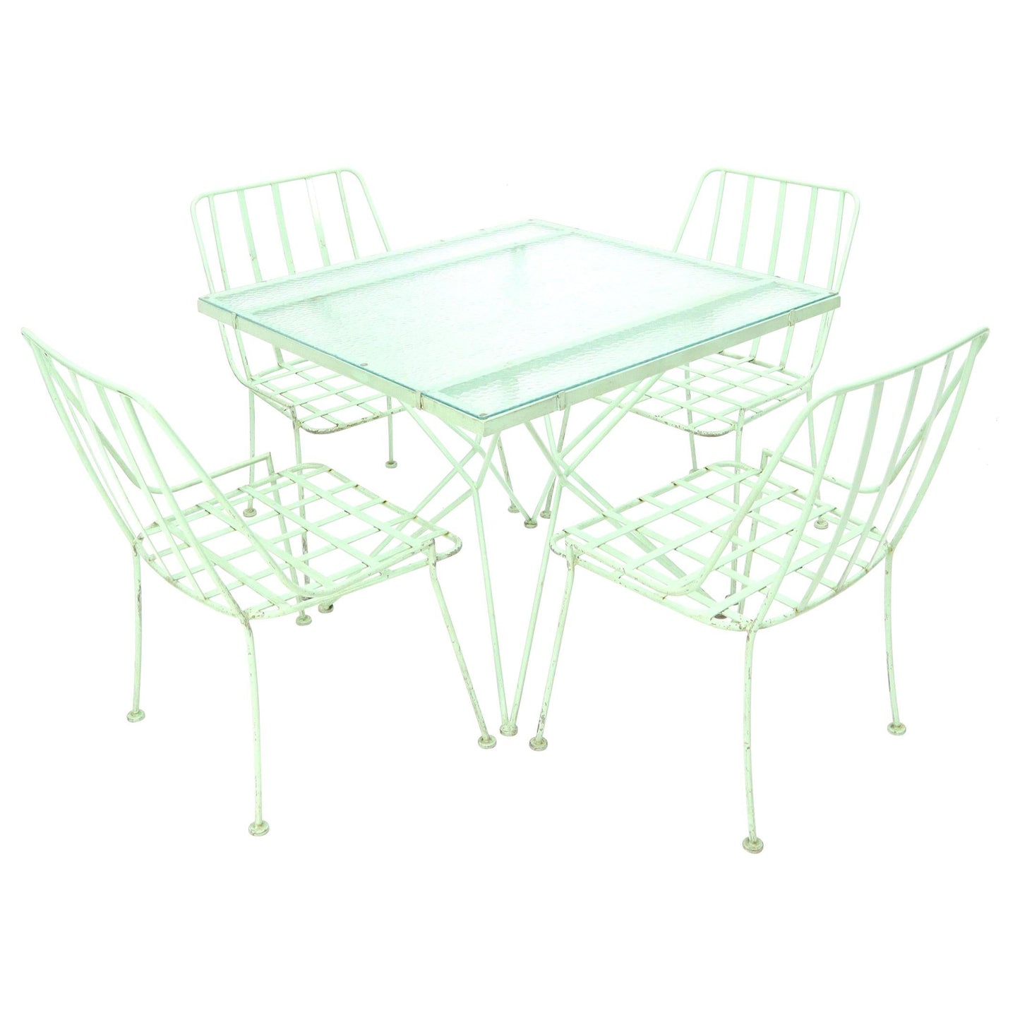 EstablishedLines Mid-Century Modern 5 Pieces Glass Top Outdoor Dining Set Art, Russel Woodard