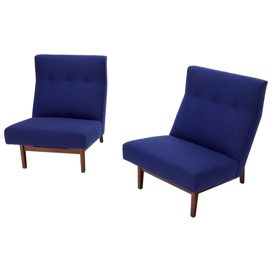 EstablishedLines Pair of New Navy Blue Wool Upholstery Lounge Slipper Chairs