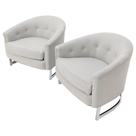 EstablishedLines New Basket Weave Wool Flax Blend Upholstery Barrel Back Lounge Chairs