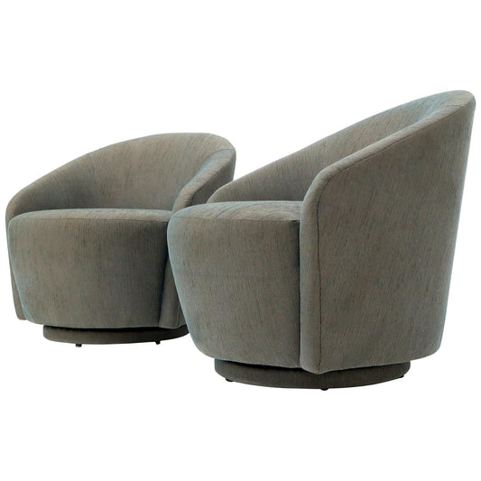 EstablishedLines Pair of Barrel Back Tub Swivel Lounge Slipper Chairs Milo Baughman Style