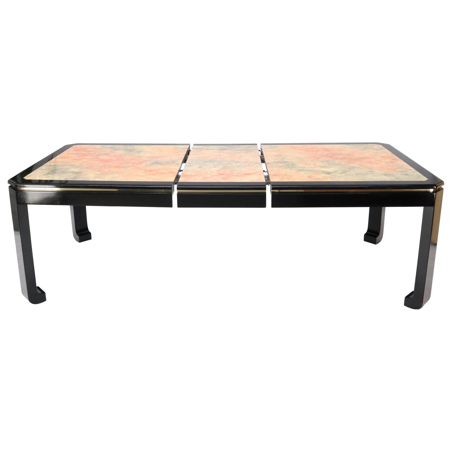 EstablishedLines Black Lacquer Faux Stone Marble Finish Dining Table with Leave Extension Board