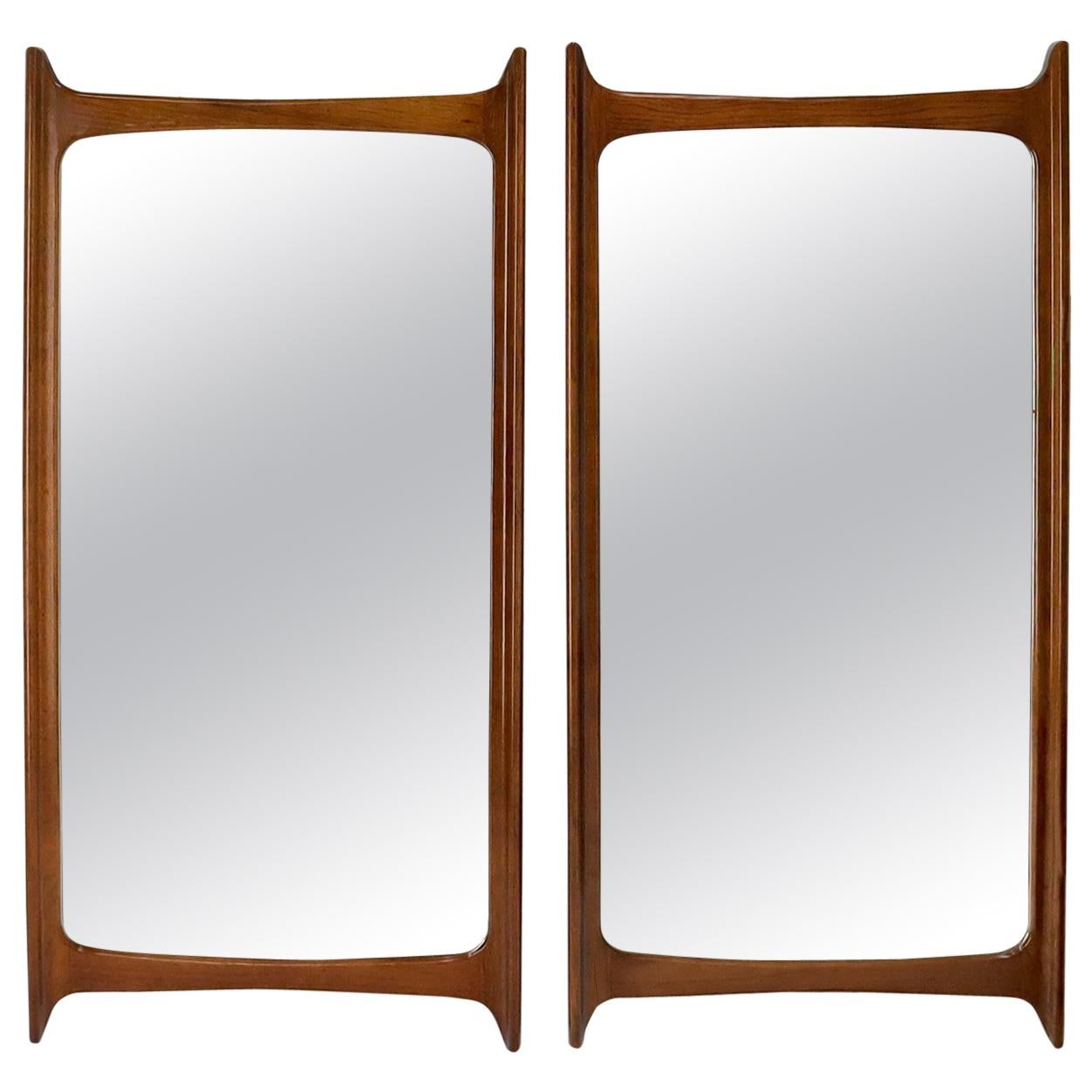 EstablishedLines Pair of Large Mid-Century Modern Walnut Mirrors