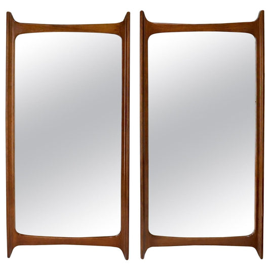 EstablishedLines Pair of Large Mid-Century Modern Walnut Mirrors