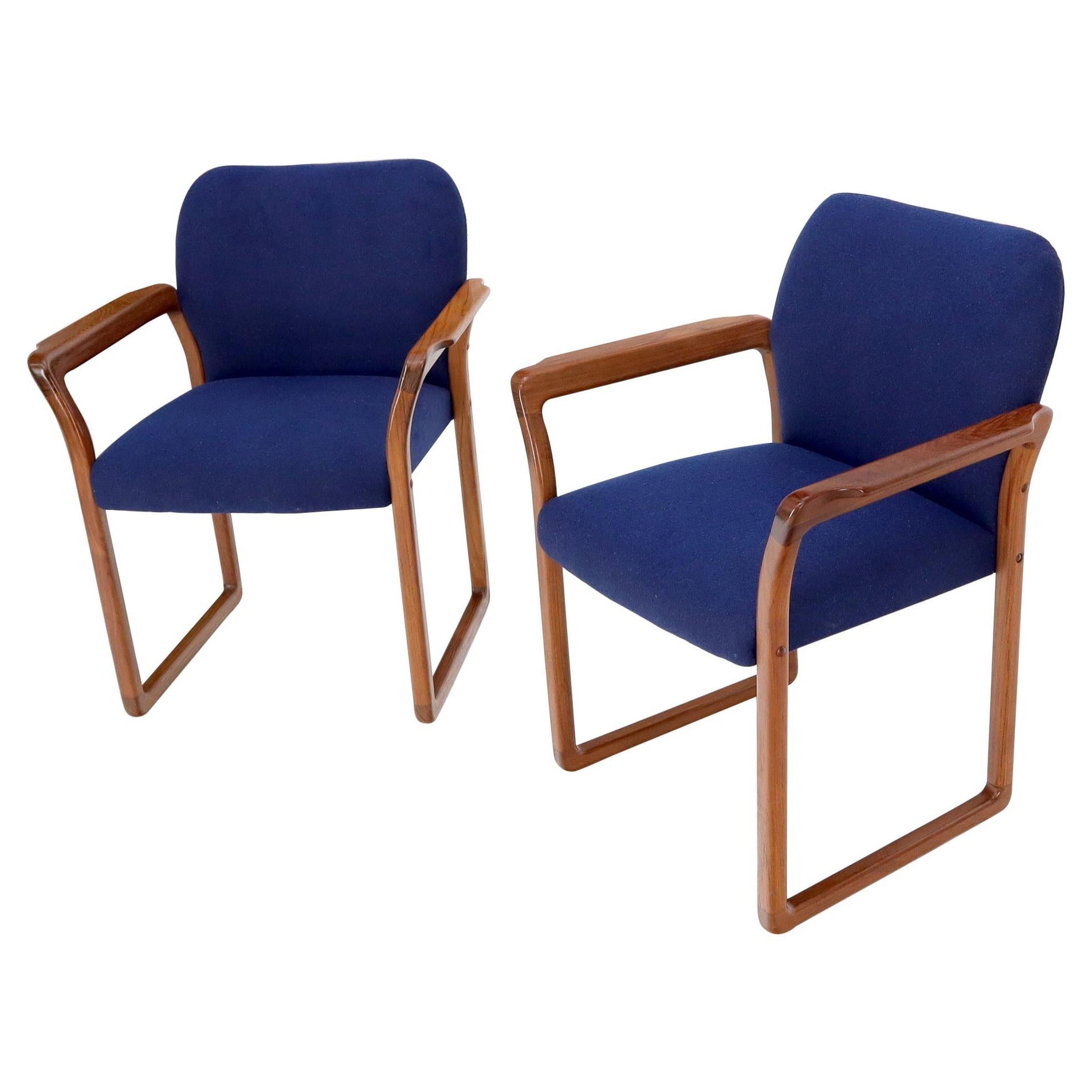 EstablishedLines Pair of Danish Mid-Century Modern Teak Arms Chairs New Wool Upholstery